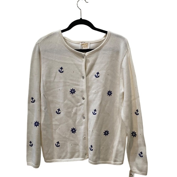 TIA DESIGNS women's embroidery sweater Size M, Button-Up, Navy design, Cotton - Picture 1 of 10